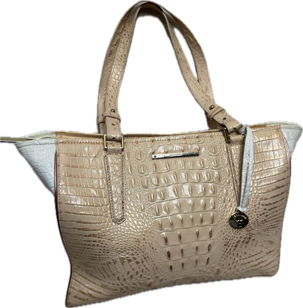 Brahmin Medium Arno Tote Apricot Crando Croc Embossed Leather Handbag